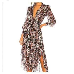 MISA  - Katja Floral Print Ruffle Midi Dress - Womens small